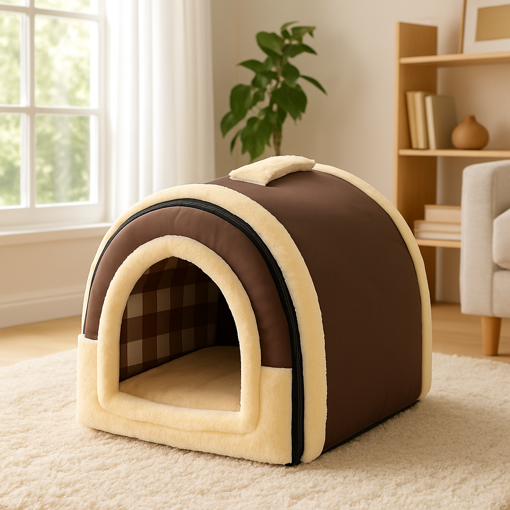 niche-pour-petit-chien-confortable-marron