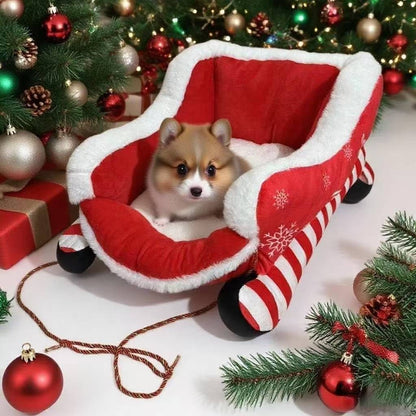 Canapé de Noël pour petit chien design traîneau Père Noël douillet et confortable
