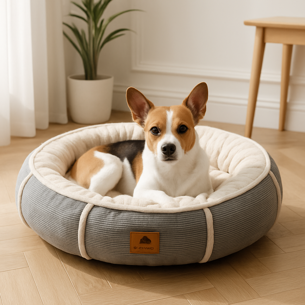 panier-pour-chien-rond-moelleux-design-gris